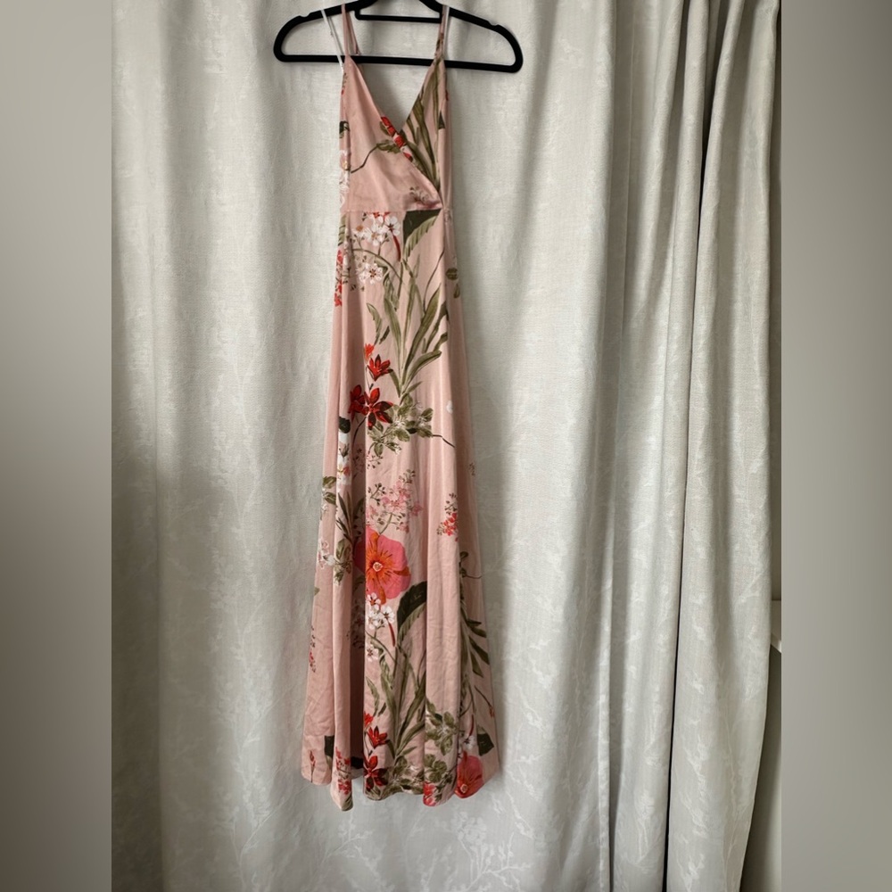 Lulu’s Still the One Blush Pink Floral Print Satin Maxi Dress Size Small